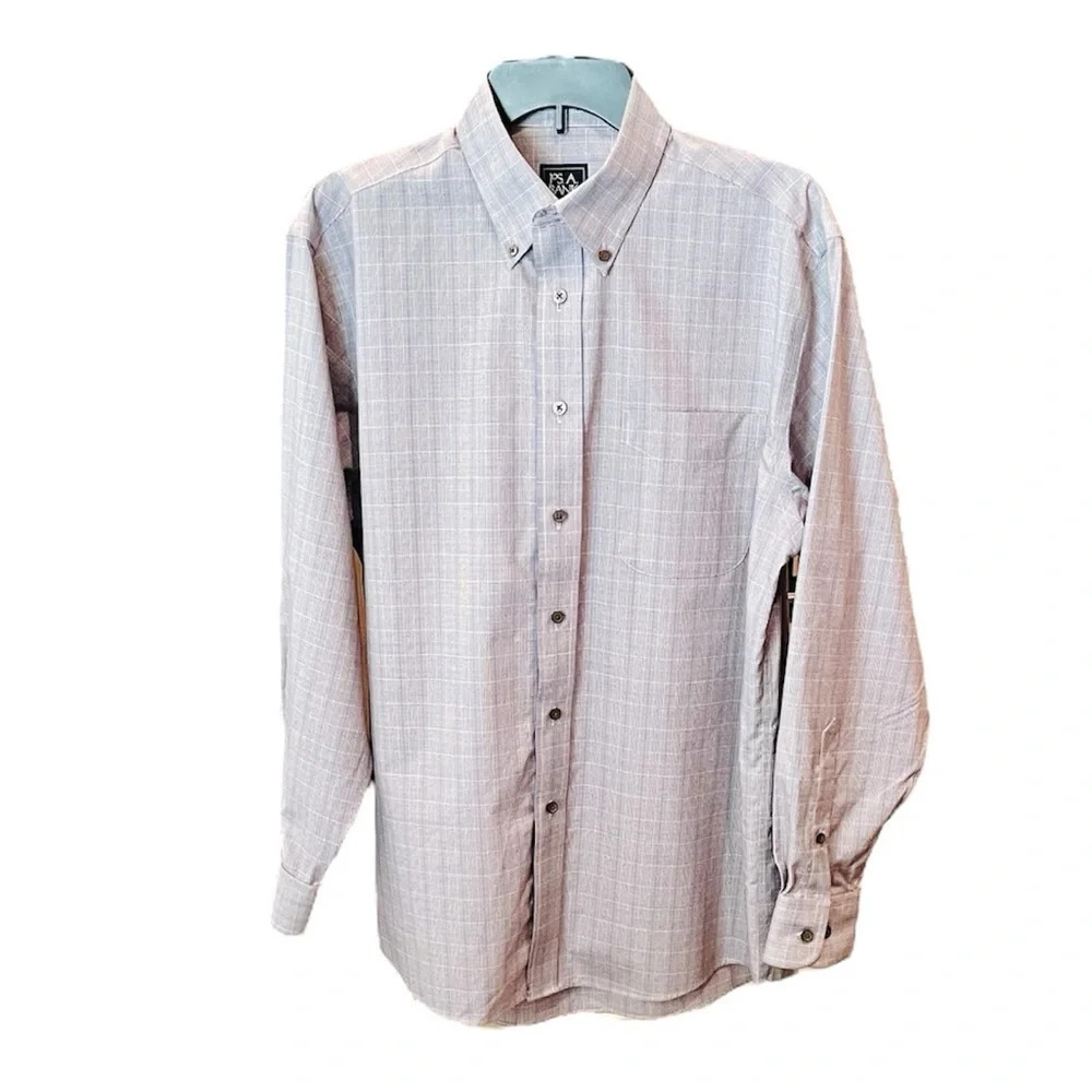 Jos. A. Bank Traveler long sleeve button down shirt houndstooth SZ M gray white